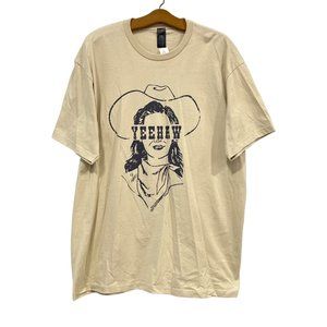 Sweet Claire Yeehaw Cowgirl Crewneck Short Sleeve T-Shirt Womens L/XL Yellow NEW